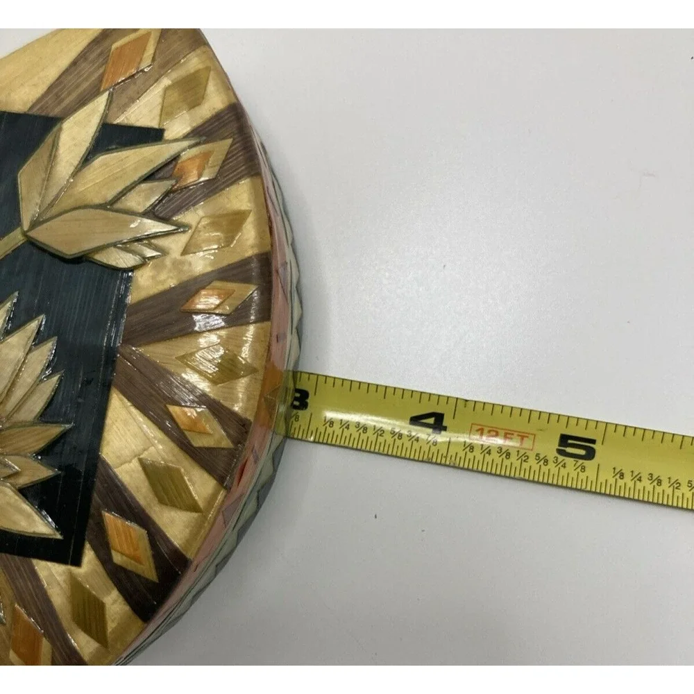 Vtg Set Of‎ 2 Handmade Nesting Trinket Boxes Lotus Flower Bamboo Inlay Lacquered
